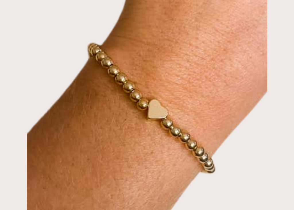 14K Gold Beaded Bracelet- Heart