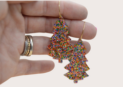 Earrings - Christmas Tree Glitter