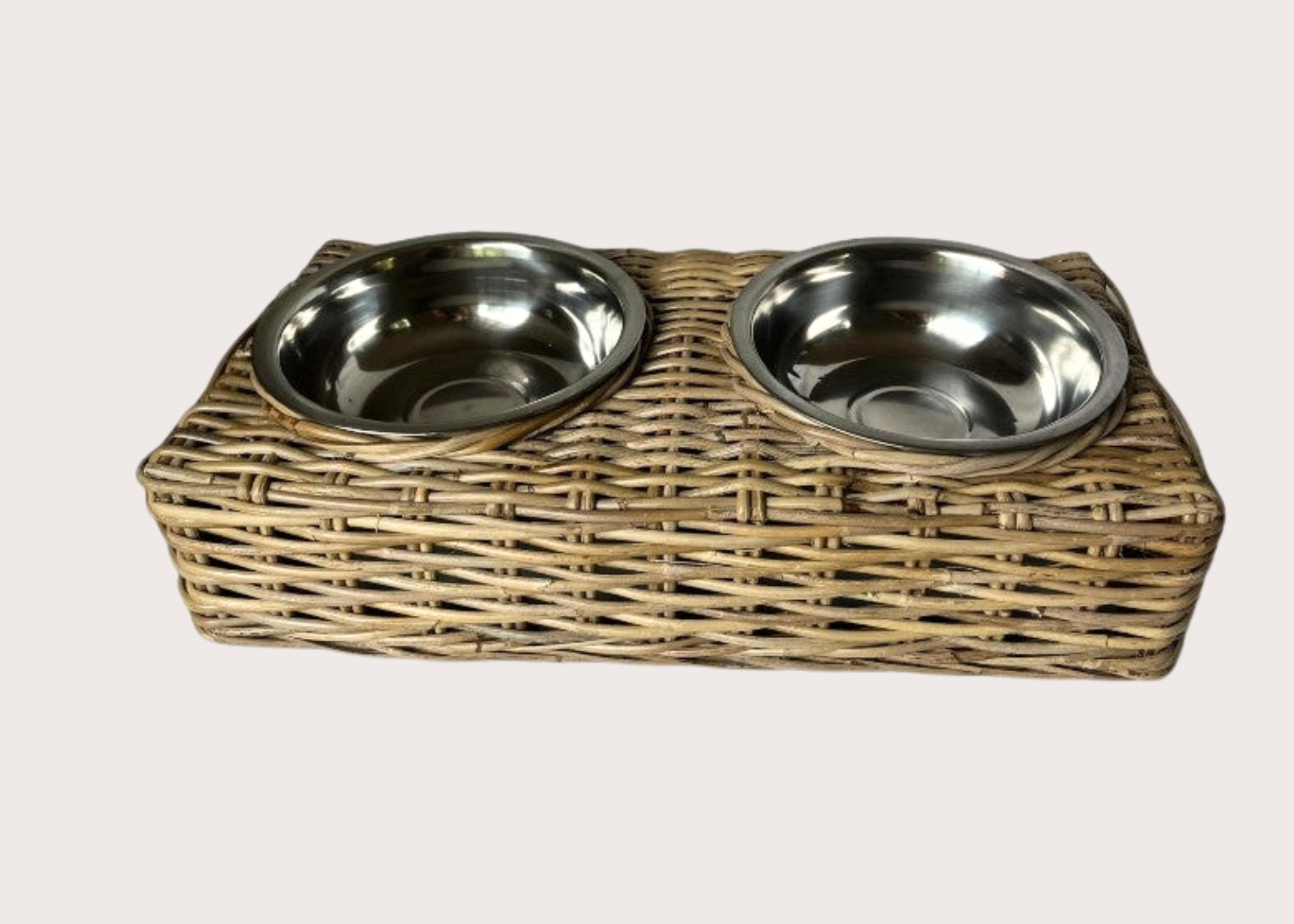 Rattan Double Pet Bowl