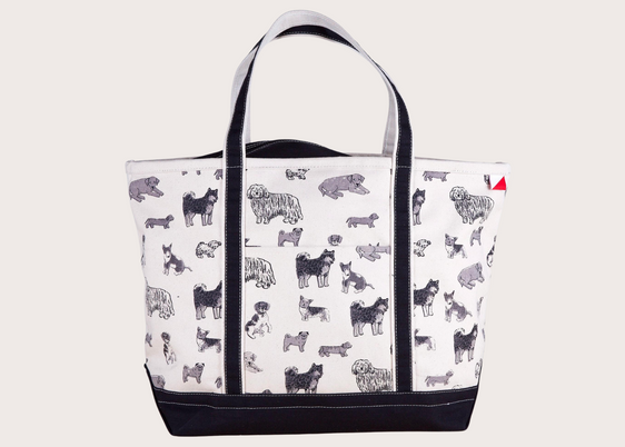 Canvas Zippered Large Tote - Dog Print