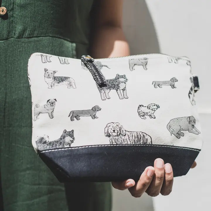 Canvas Zippered Pouch - Dog Print